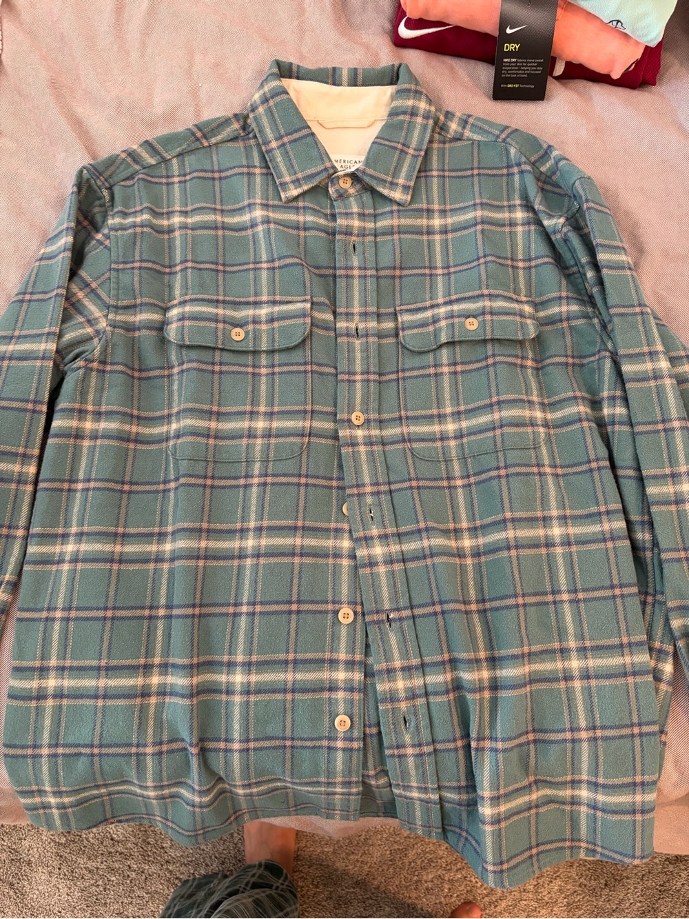 American Eagle Outfitters Teal Plaid Lightweight Shirt Jacket